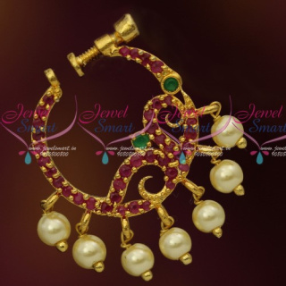 N13671RG Ruby Emerald Stones Gold Plated Screw Lock Wear Nose Pins Ring Shop Online