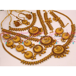 BR14316 Wedding Bridal Full Set Antique Matte Reddish Temple Grand Jewellery Set Online