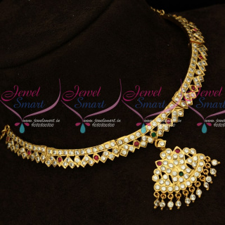 NL14769 Thick Metal Handmade South Indian Attigai Gold Plated Imitation Jewelry Online