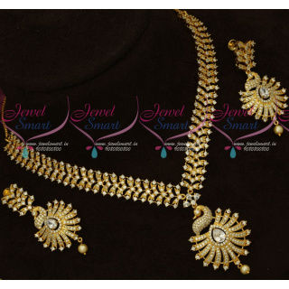 NL16579 Latest Artificial Jewellery Designs AD White Stones Fancy Necklace Set