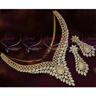 NL17429 Two Tone Gold Silver Diamond Finish Grand AD Necklace Set Latest Fashion Jewellery