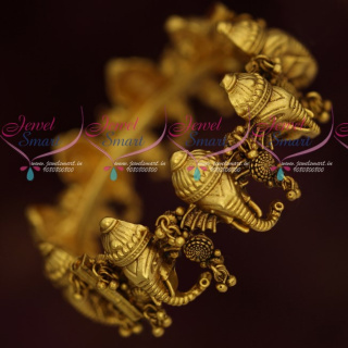 B17241 Antique Temple Jewellery Matte Gold Plated Lord Ganapathy Design Kada Bangles