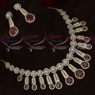 NL17735 AD Ruby White Stones Two Tone Gold Silver Plated Diamond Finish Jewellery Set