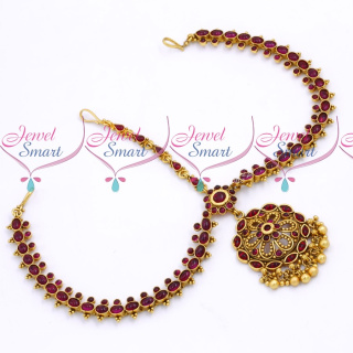 M17666 Antique Wedding Jewellery Kemp Damini Matha Patty Latest Gold Design 