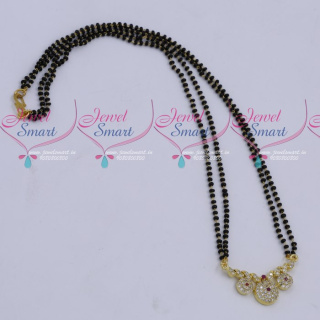 MS18262 Black Beads Mala 2 Strand AD Mangalsutra Traditional Jewellery Designs Online