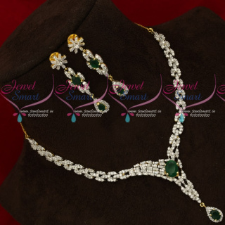 NL18597 AD White Emerald Gold Silver Plated Diamond Finish Necklace Set Online