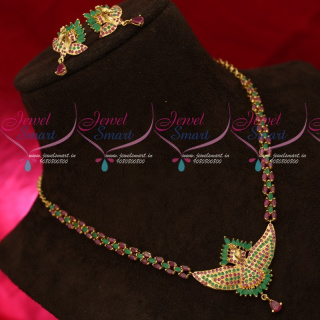 NL18605 3D Peacock Design Ruby Emerald Gold Plated Necklace Set Latest Imitation Jewellery