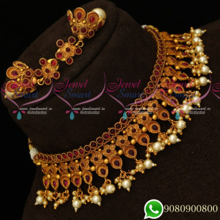 NL19425 Latest Fashion Jewellery Kemp Matte Reddish Choker Necklace Pearl Drops