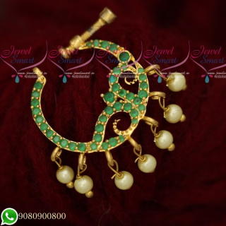 N19514 Gold Plated AD Emerald Stones Screw Open Nose Pins Latest Designs