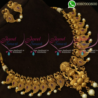 Temple Jewellery Gold Finish Intricately Designed Necklace Set Online NL20075
