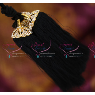 JK6520 Hair Jadai Kunjalam Stone Kuppulu Long 3 Strands Art Silk Yarn Jewellery Online