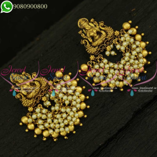 Temple Jewellery Chandbali Earrings Pearl Beads Designed Designs