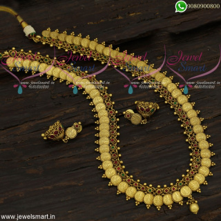 Temple Jewellery Coin Haram Long Necklace Set Beautiful Imitation Collections NL21741