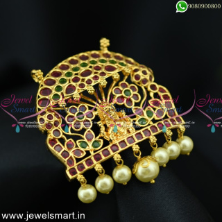 Temple Pendant Floral Prabhavali Ruby Emerald Pearl Gold Plated P24993