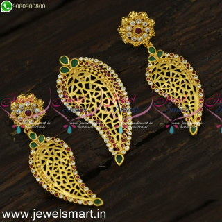 Traditional Mango Gold Plated Pendant Set Light Weight Ruby Emerald Stones PS24081