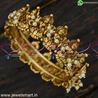 Unique Temple Jewellery Antique Gold Bangle Designs With Pearls Nagas Collections BJS5803