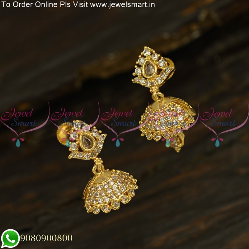 Small Size Gold Plated Drop Earrings For Womens  Ladies Wear Premium  Quality  Pink Stones 