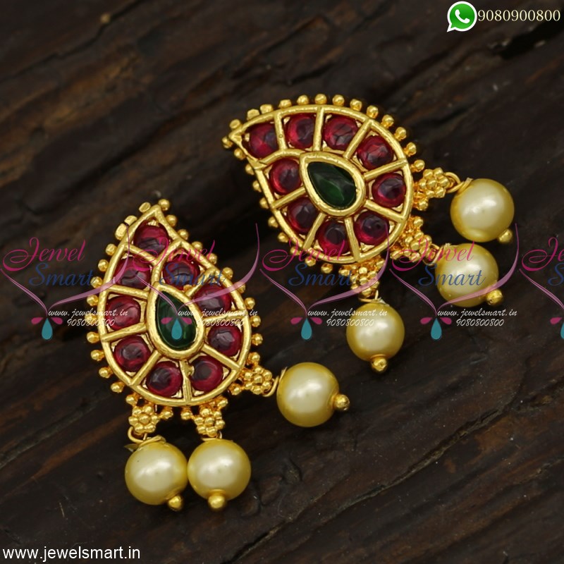 Sizzling Gold Mango Design Handcrafted Stud Type Earrings For Office Use  ER1469