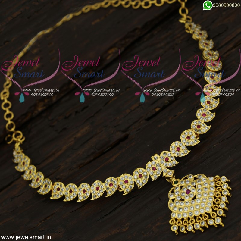 Mango Stone Attigai South Indian Traditional Gold Design Necklace Thick Metal Nl21712,Simple Tattoo Designs For Girls In Chest