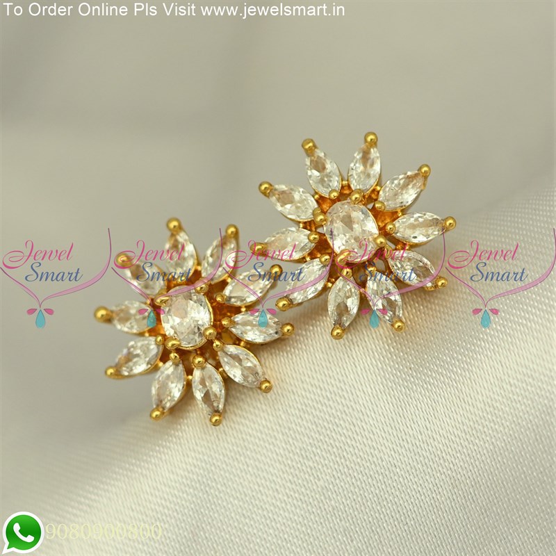 Buy 1 Gram Gold Jewellery Flower Design Stone Stud Earrings