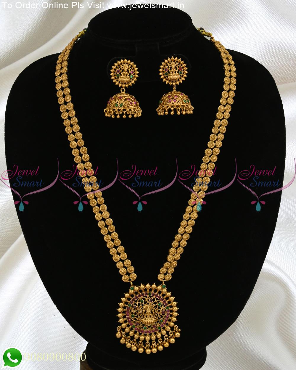 2 Line Designer Half Beads Chain Long Gold Necklace Designs Temple