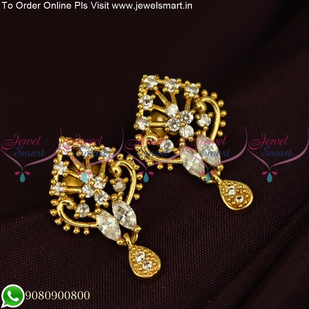 AD White And Pink Stone Gold Stud Earring Design For Ladies ER2522